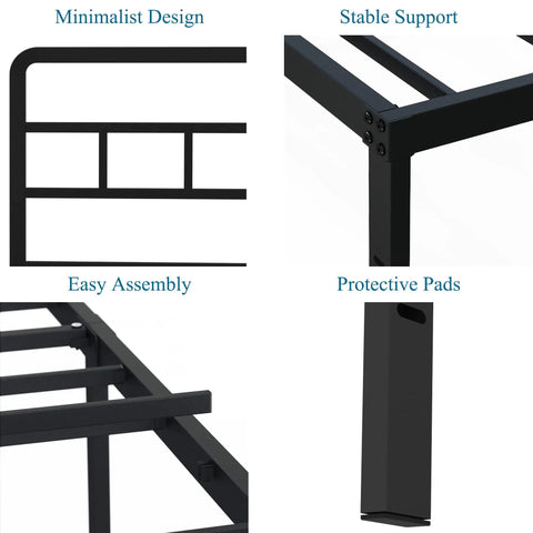 Built Tough 18 Inch Queen Metal Bed Frame With Attached Headboard, Zero Squeak Noise Free Design, Quick Snap Together Assembly, Heavy Duty Black Powder Coated Finish For Roomy Underbed Storage Solutions with minimal design features.
