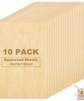 10-pack basswood sheets, unfinished, 16x12x1/8 in, natural wood color, stacked.