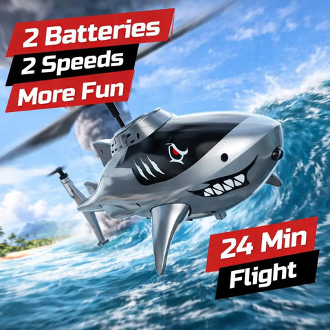 Shark Themed RC Helicopter For Kids And Adults With Altitude Hold One Key Takeoff And Landing Bright LED Lights in flight