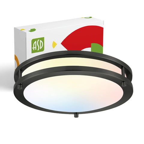 Bright 12 Inch Round Flush Mount LED Ceiling Light With 3 CCT Dimmable Modes, Energy Star, ETL Listed, Black Double Ring Fixture