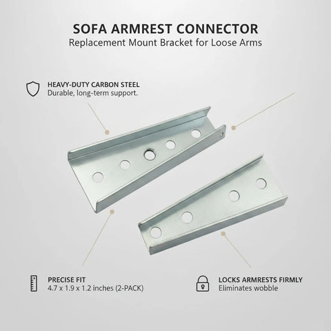 Beefed-Up Heavy-Duty Sofa Armrest Connector Kit with Carbon Steel Snap Buckle Bracket for loose arms, 4.7 x 1.9 x 1.2 inches, silver.