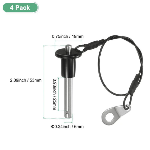 Image of a Four Pack Ball Locking Pins 6mm Diameter 25mm Length With Button Grip Quick Release Pins For Fastening Locating Aligning