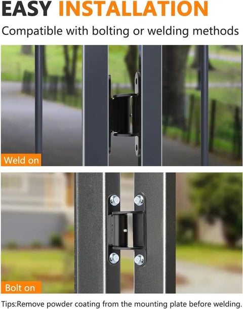 Built Tough 7 Inch Gate Hinge 4 Pack With Bolt-On Or Weld-On Installation, 180 Degree Swing, Extended Hinges For Heavy Duty Outdoor Gates, Weatherproof Construction, Corrosion Resistant, Self-Lubricating Pins, bolt-on and weld-on gate hinge