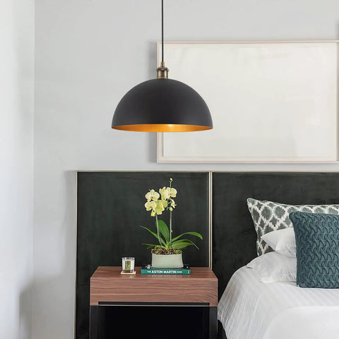 Industrial Black Pendant Light With Gold Finish Large 13.78 Inch Dome Fixture Retro Pendant Lighting For Kitchen Island Dining Room Bedroom Hallway Living Room Farmhouse Style And Modern Vibe