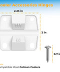 Cooler Hinges And Screws Replacement Set For Easy Cooler Repair, 4 Pack, Durable Plastic Components with dimensions shown