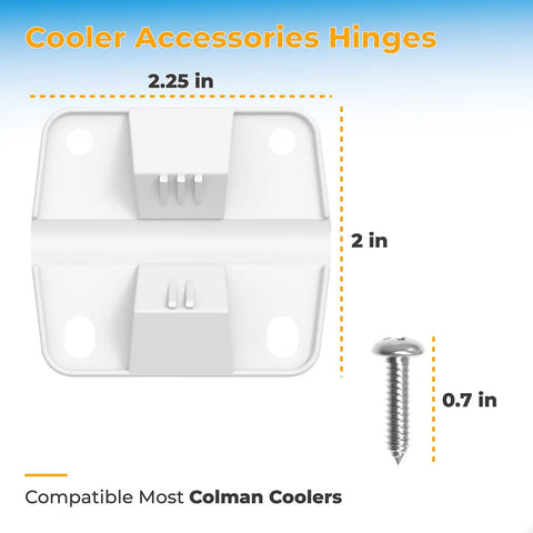 Cooler Hinges And Screws Replacement Set For Easy Cooler Repair, 4 Pack, Durable Plastic Components with dimensions shown