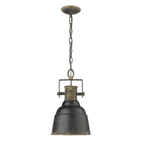 Quarry 1 Light Pendant In Antique Black Iron With Gold Accents For Industrial Farmhouse Kitchens Island Lighting