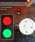 Remote Control Traffic Light Wall Lamp With Red And Green LED DC Nine To Twelve Volt Plug Included Aluminum Frame Ultra Bright Sign Light For Home Office Bar Decor Adjustable Light Angle And Easy Install showing aluminum profile structure with red and green lights in living space.