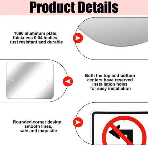 Two 24x18-inch aluminum no-left-turn road signs, reflective and rust-resistant, with predrilled center holes