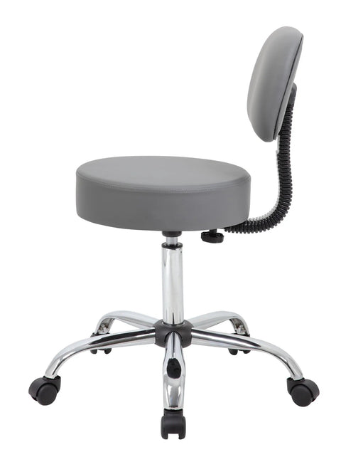 Be Well Medical Spa Style Adjustable Drafting Stool With Back Support, Ergonomic Gas Lift Office Chair, side view, grey finish