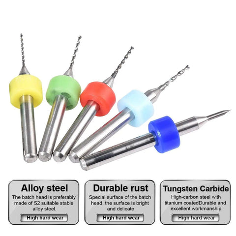Pro Grade 10 Piece Carbide PCB Drill Bit Set From 0.1mm To 1.0mm For CNC Engraving, Jewelry, And DIY Projects with colored rings