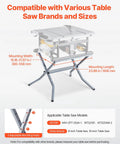 Heavy Duty Table Saw Stand With 350 Pound Load Capacity, Badass Foldable Rolling Workstation, Universal Fit For Jobsites, showing adjustable mounting specs.