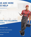 Technician beside a fridge promoting Refrigerator Shelf Replacement 240323002 For Frigidaire Door Bin, fixes common issues.