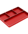 Red Universal Aluminum RC Screw Tray With Magnetic Compartments And Four Easy Grab Slots for RC cars, boats, planes, helicopters.