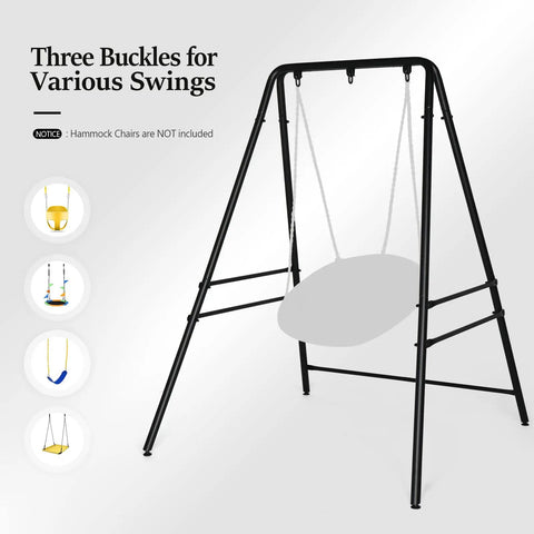 Upgraded Heavy Duty Hammock Chair Stand, Metal Swing Frame With Four Side Crossbars And Back Crossbar, Anti Slip Legs, Black