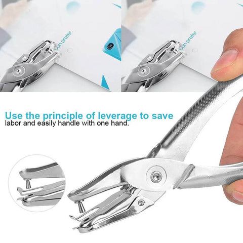 One Handed Hole Punch For Paper, 6 Sheet Capacity, 3.175mm Hole, Chrome Plated Handheld Puncher With Scrap Collector