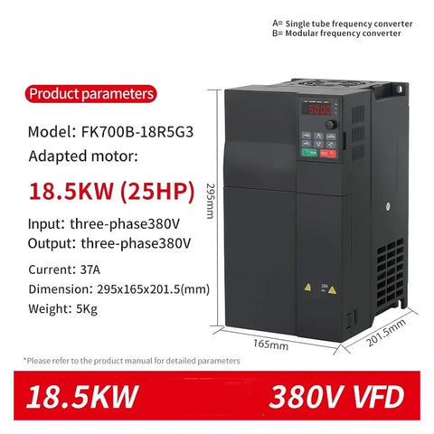 Variable Frequency Drive Inverter For 3 Phase Motors 2.2KW To 22KW 380V VFD With 3 Phase Input And Output Motor Speed Controller Energy Saving And Overload Protection Workhorse, 18.5kW unit