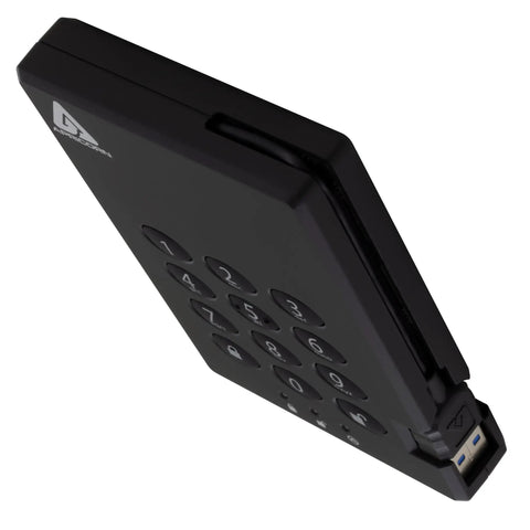 Heavy Duty 500GB Portable External Hard Drive Usb 3.0 showing keypad and connection port for easy access and security.