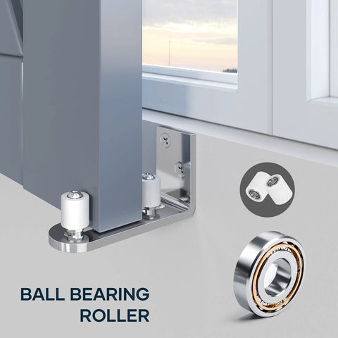 Bottom Floor Guide For Sliding Barn Door With Ball Bearing Adjustable Stay Roller, Wall Mount System, flush design shown installed