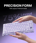 Compact 75 Percent Wireless Mechanical Gaming Keyboard Featuring Premium Aluminum Chassis And Adjustable RGB Lighting held in hands