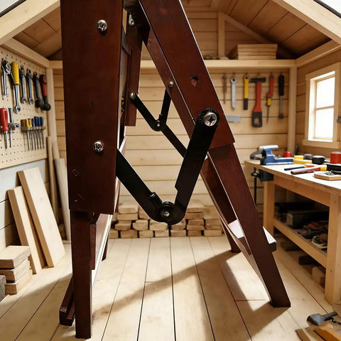 Two Pack 180 Degree Locking Hinges Heavy Duty Folding Lid Supports in wooden workshop setting