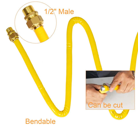 35 Ft 1/2 Inch CSST Gas Line With Corrugated Stainless Steel Tubing And Rubber Jacket, 2 Male Fittings