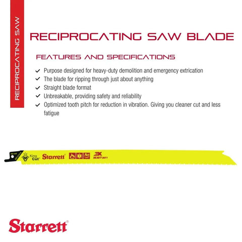 Beefy Bi Metal King Cut Fire Rescue And Demolition Reciprocating Saw Blade 12 Inch Length Straight Blade with Features Chart