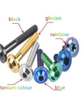 Premium Grade 5 Titanium Torx Flange Button Head Bolts in various colors including black, gold, blue, and rainbow, M4 M5 M6 M8 sizes.