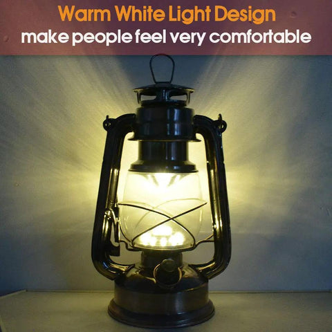 Go Anywhere Retro Vibe Battery Powered LED Hurricane Lantern Copper Finish with warm white light glowing