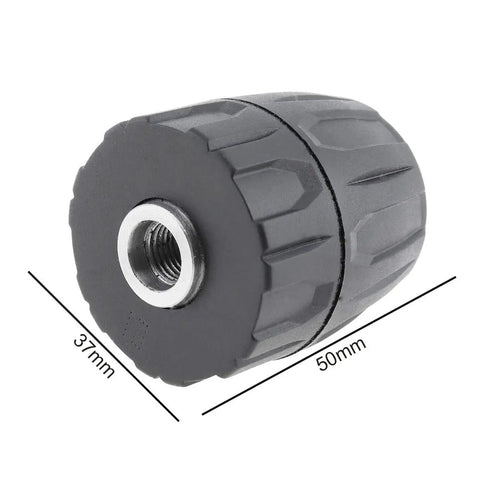 Keyless Drill Chuck Adapter Three Eighths Inch 24 UNF Quick Change Converter For Drills And Cordless Drivers Lets You Grab Bits One Thirty Second To Three Eighths Inch Zero Point Eight To Ten Millimeters No Chuck Key Needed; close-up showing 37mm and 50mm dimensions.