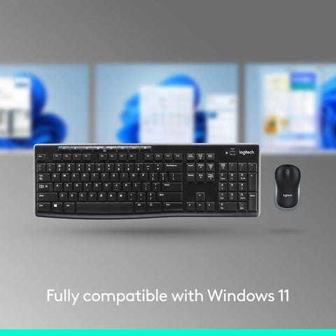 MK270 Wireless Keyboard And Mouse Combo For Windows Two Point Four GHz USB Receiver displayed on Windows 11 background