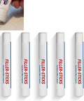 Five White Wood Repair Wax Sticks Kit For Instant Scratch Fix On Wood Furniture Floors Cabinets Tables And Doors Color Match Fill Scrape And Buff DIY Wood Surface Repair, sticks displayed upright, close-up.