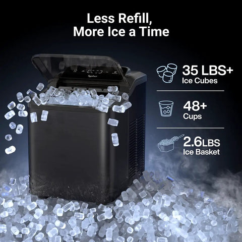Fast Nugget Ice Maker Countertop With Self Cleaning Pump Chewable Pebble Ice Machine Delivers 35lbs Per Day Black Stainless
