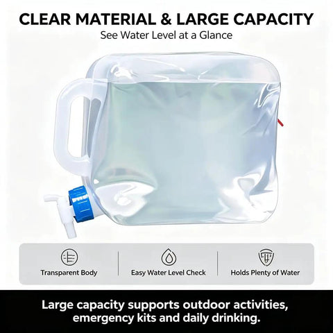 Collapsible 1.3 Gallon Water Container Two Pack BPA Free Camping Water Jug with clear body and spigot for outdoor use