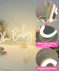 Oh Baby Neon Sign For Baby Shower And Photo Backdrop, LED Neon Light with acrylic backing and adjustable glow