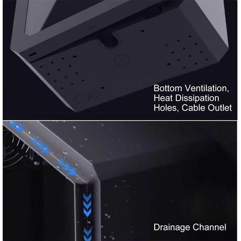 Universal EV Charger Enclosure Wall Mount Protective Case Lockable IP55 Waterproof Cover showing bottom ventilation and drainage channel.