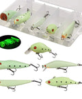 Luminous Night Fishing Lure Kit 5Pc With VIB Popper Crankbait Minnow Pencil Lure And Treble Hook Lures In A Handy Tackle Box