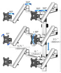 Hella Adjustable Spring Arm Six Monitor Wall Mount For Flat Panel Displays showing adjustable arms and rotation angles.