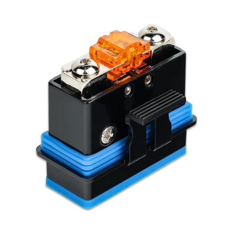 Heavy Duty Four Gauge Awg Marine Grade Inline Mini Anl Fuse Holder Featuring IP65 Sealed Waterproof Housing And Three Badass 80 100 150 Amp Fuses For Your Daily Driver Ride, close-up view.