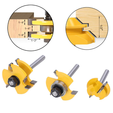 Fabater 45 Degree Stile Router Bit Set With T Shaped Geometry And Three Sharp Teeth for clean wood slotting on MDF, plywood and particle board.