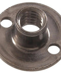 Close-up of Beefy Steel Round Base Tee Nut 3/8-16 Thread, 7/16 Inch Base, 3/4 Inch Length with visible corrosion-resistant finish.