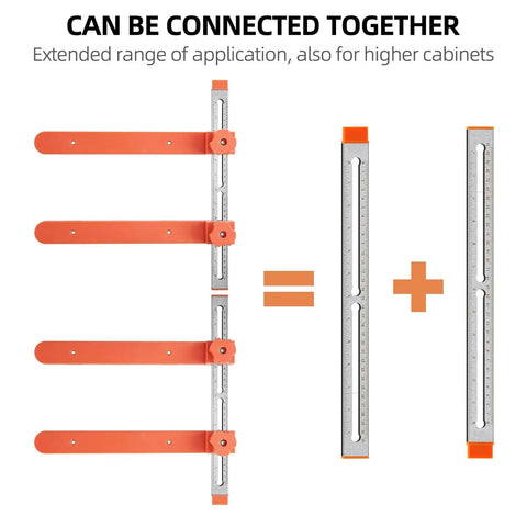 Slide Installation Jig With Toggle Clamp And Magnetic Arm Locator for cabinets, shown connected together for larger applications.