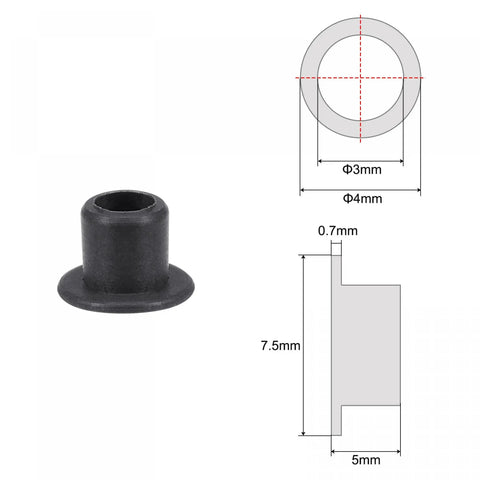 Flanged Sleeve Bearings 3mm Bore 4.6mm OD 5mm Length POM Oilless Bushings Black 4 Pieces Self Lubricating with measurements