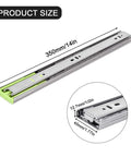 Soft Close Drawer Slides With Beefy Full Extension And Quiet Ball Bearing Rails Damping Thickened Guide For Silent Operation Stainless Steel Black Finish 14 Inch 150 Pound Capacity 3 Fold System shown with dimensions