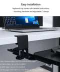 Close-up of Hella Sturdy Under Desk Keyboard And Mouse Tray Pull Out Sliding Platform with C-clamp mount for easy installation.