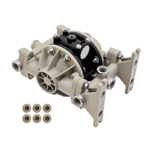 Workhorse Double Diaphragm Pump 13 GPM at 100 PSI Built for Tough Industrial Water Transfer and Fluid Handling Model 66605J388 front view with fittings