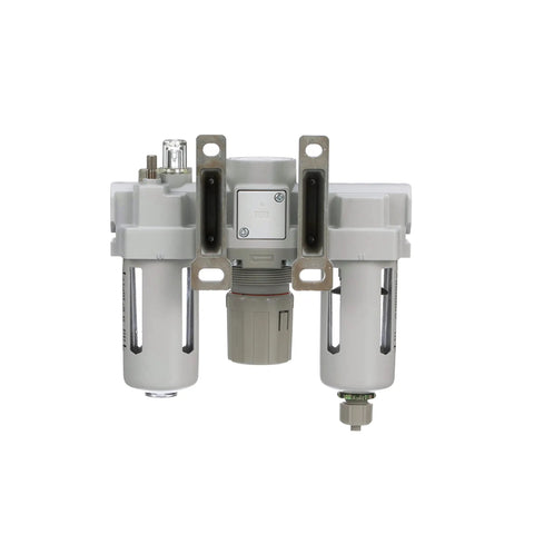 All In One Pneumatic Filter Regulator Lubricator Combo Three Eighth Inch NPT With Poly Bowl Manual Drain Gauge And Mounting Bracket