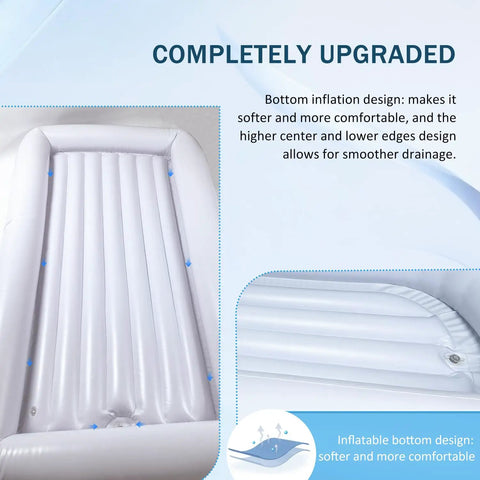 Heavy Duty Inflatable Bedside Shower Bath Kit Made From Medical Grade PVC with upgraded bottom inflation design for comfort.