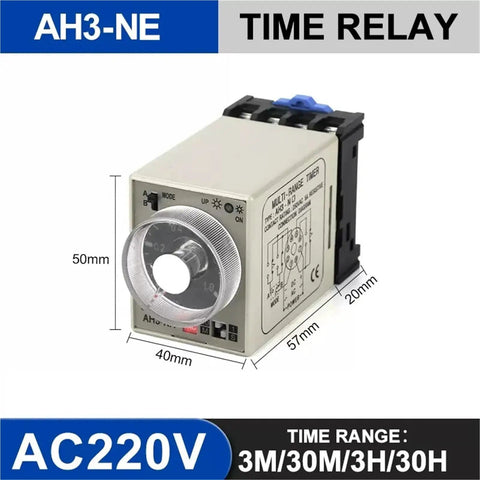 Multi Range 8 Pin Electric Timer Relay With Socket Base For 24V 110V 220V 380V Adjustable Delay And Quick Setup NA/NB/NC/NE/ND Series Plug And Play Ready Reliable Control Timer For Industrial Circuits, AC220V, 40x57x50mm