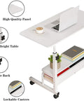 Height Adjustable Mobile Computer Desk With Wheels For Small Spaces And Corner Setup Laptop Table 31.5 Inch Desktop White with storage shelves and lockable casters